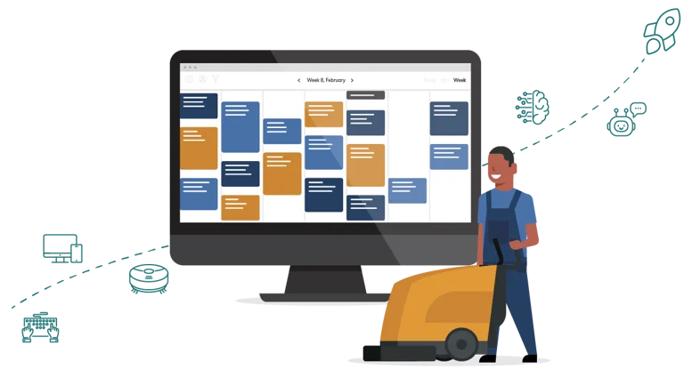 Illustration der digitalen Reinigungsplanung von CleanManager auf einem Computerbildschirm