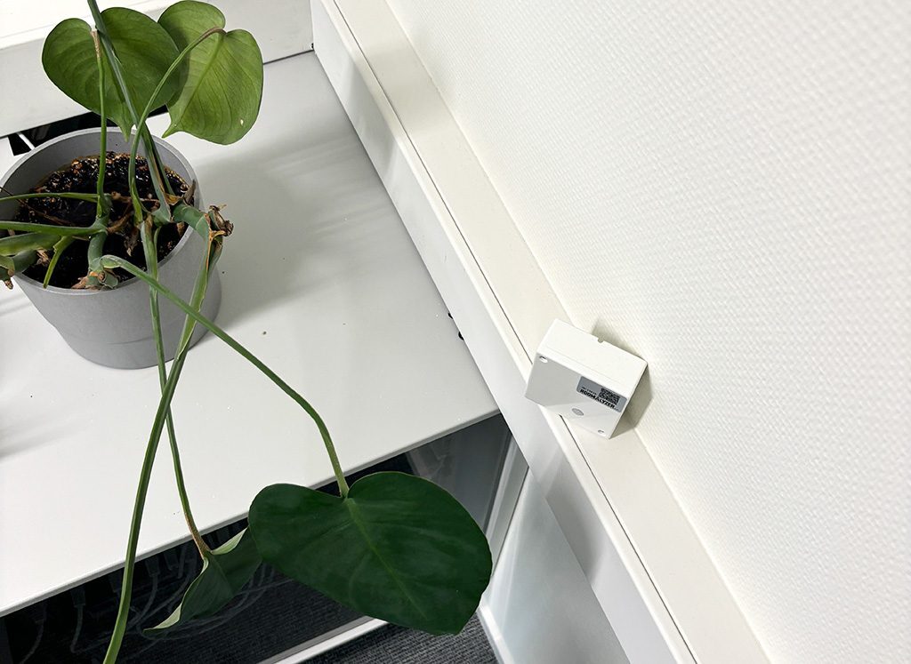 Sensor in einem Büro nah an einer Pflanze